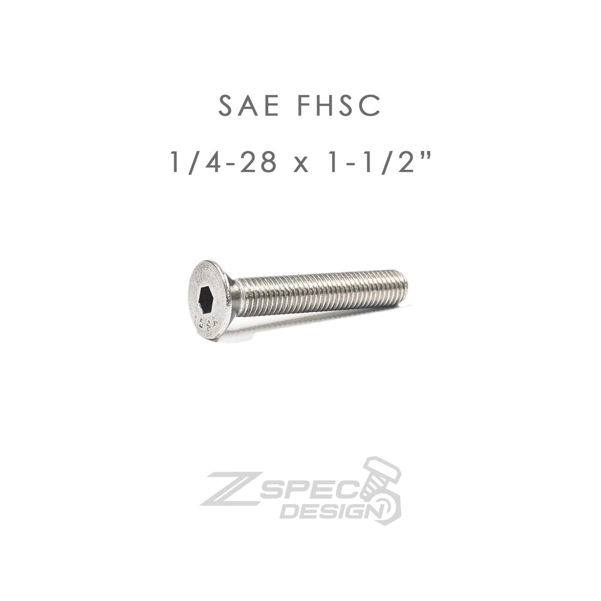 ZSPEC FHSC 1/4-28x1-1/2" SAE Fasteners, SUS304 Stainless, 10-Pack