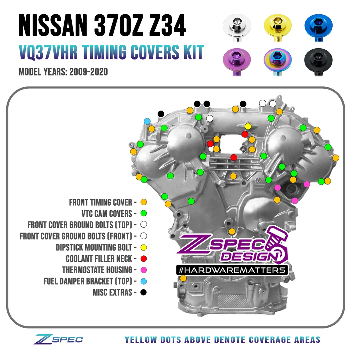 ZSPEC VQ37VHR Front-Engine Dress Up Fastener Kit, 370z / G37, Titanium