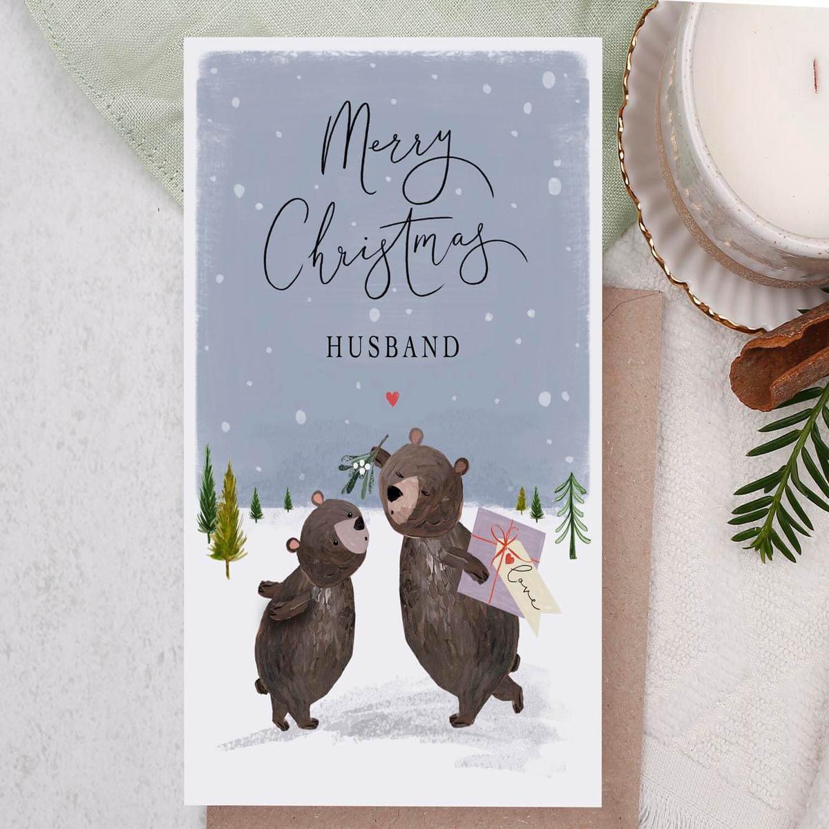 Bear Christmas Card For Husband