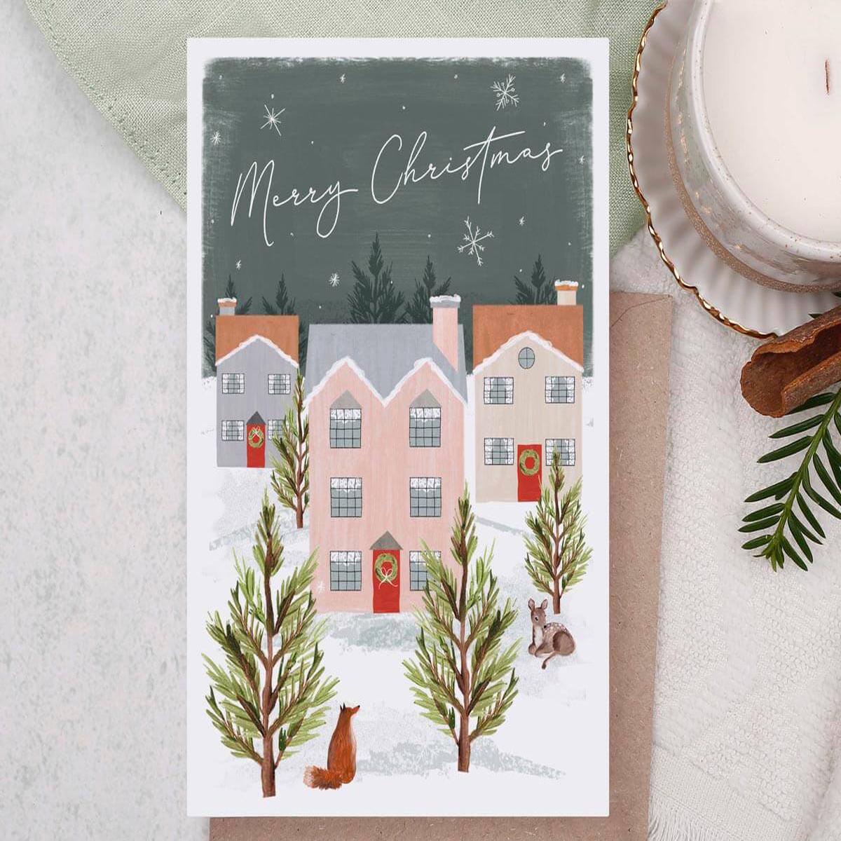 Snowy Village Merry Christmas Card